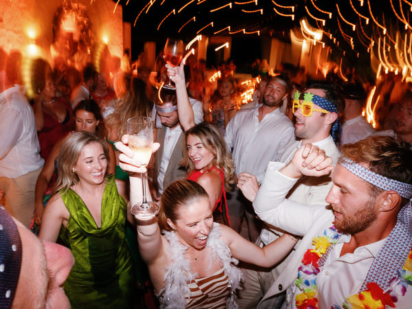 High energy dancefloor at Anassa Hotel Cyprus destination wedding.