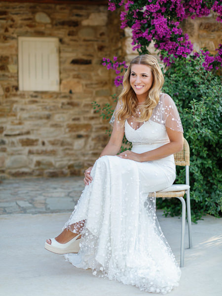 Bride portrait in Antiparos during Greek island wedding.