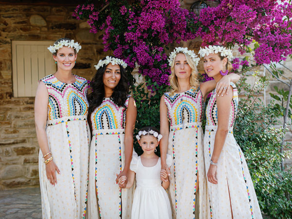 Bridal party portrait during Antiparos destination wedding.