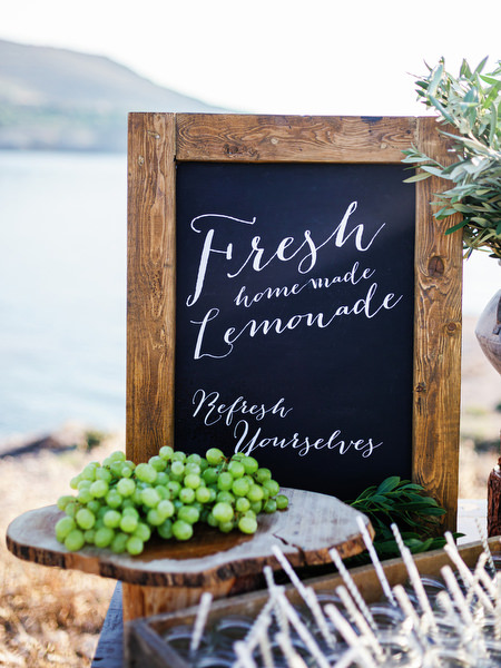Welcome drinks station at Antiparos wedding ceremony.