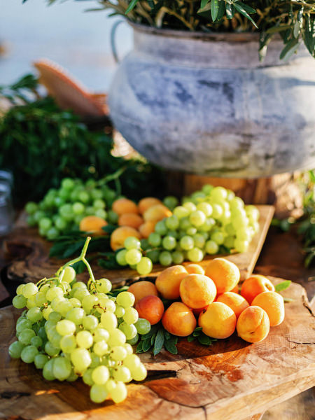 Fresh fruit display at Antiparos destination wedding.