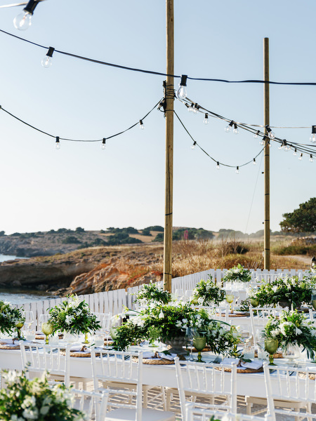Cliffside wedding reception overlooking the sea in Antiparos.