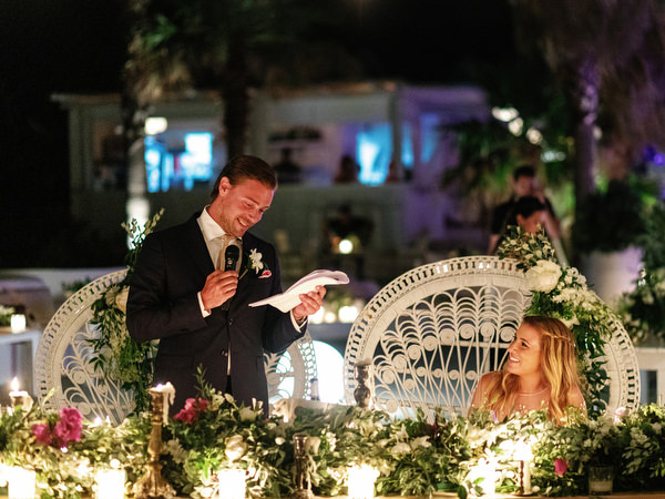 Wedding speech during Antiparos destination wedding reception.