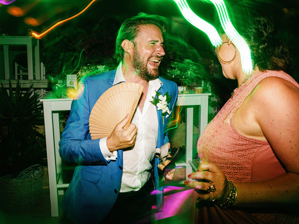Guest dancing at night reception in Antiparos.