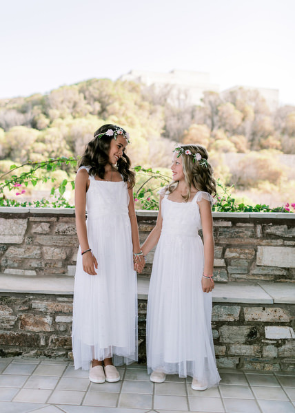 Flower girls at Antiparos destination wedding.