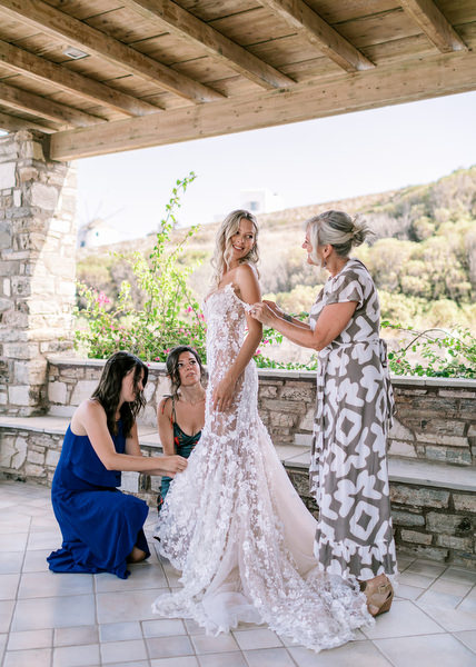 Bride getting ready at Antiparos destination wedding.