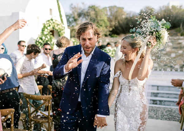 Confetti exit at Antiparos destination wedding.