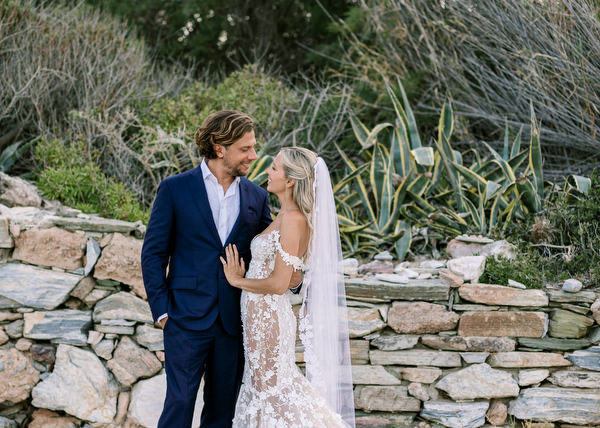 Romantic portrait at Antiparos Greek island wedding.