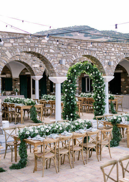 Alfresco wedding reception with sea view in Antiparos.