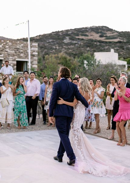 Romantic first dance moment at Antiparos wedding.