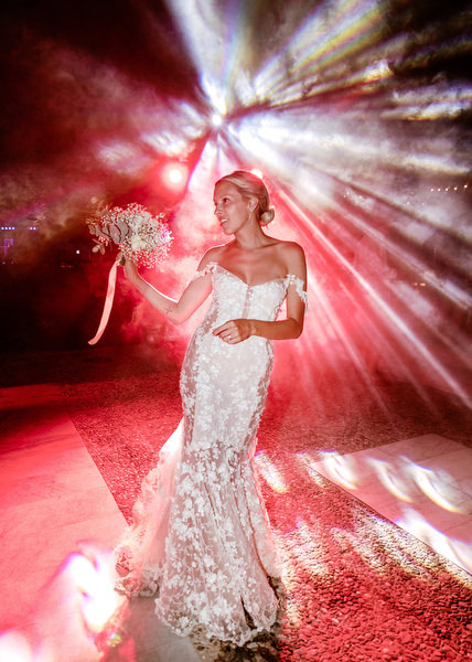 Bride dancing at Antiparos wedding reception.