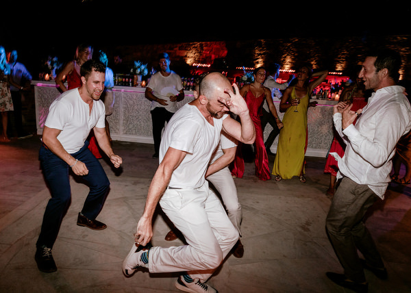 Fun wedding dance floor moment in Antiparos.