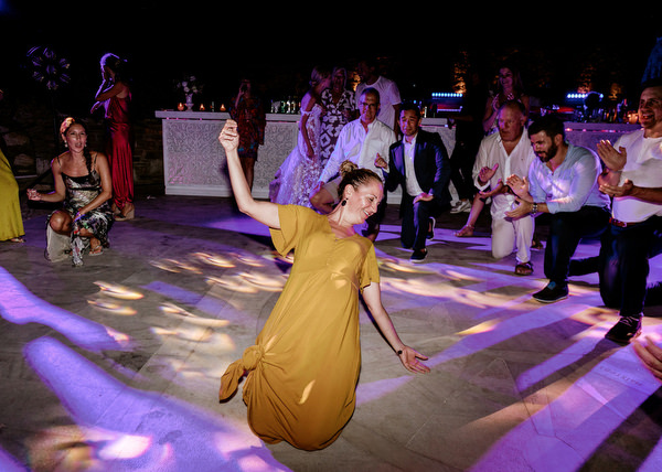 High energy party at Antiparos Greek island wedding.