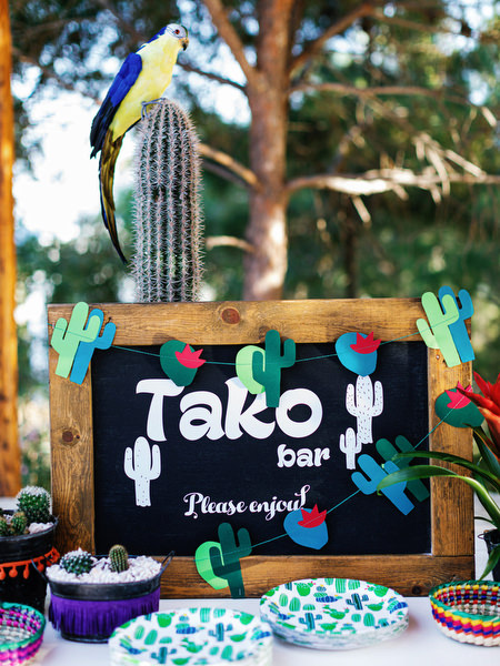 Fiesta welcome sign at Mexican pre-wedding party in Antiparos