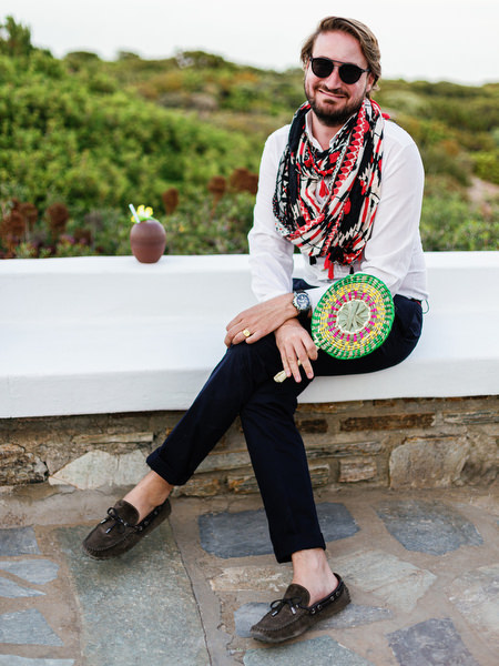 Guest portrait during Antiparos pre-wedding fiesta