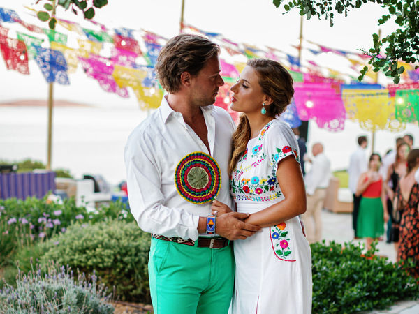 Couple dancing during Antiparos pre-wedding fiesta celebration