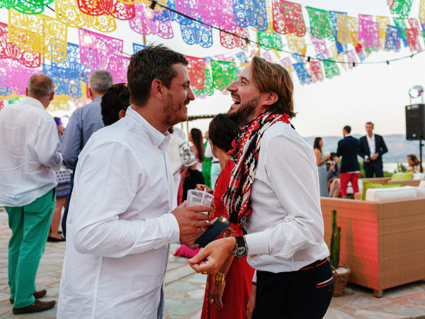 Dance floor celebration during Mexican themed pre-wedding party