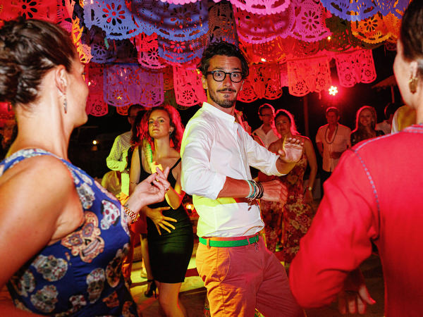 Guests dancing during Antiparos wedding weekend party