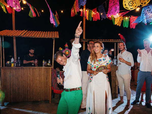 Night celebration at Mexican fiesta pre-wedding party in Antiparos