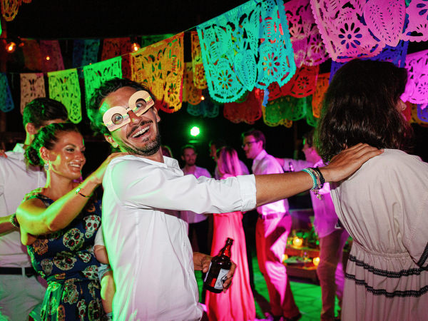 Nighttime fiesta celebration during Antiparos wedding weekend