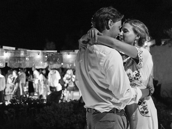 Final dance floor moment at Mexican fiesta pre-wedding party in Antiparos