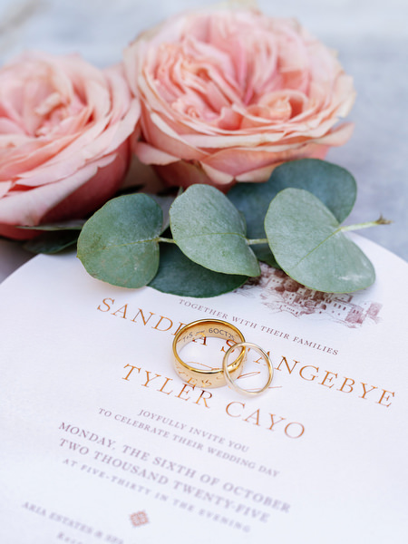 Wedding rings on invitation suite for Aria Estate wedding in the Peloponnese, Greece