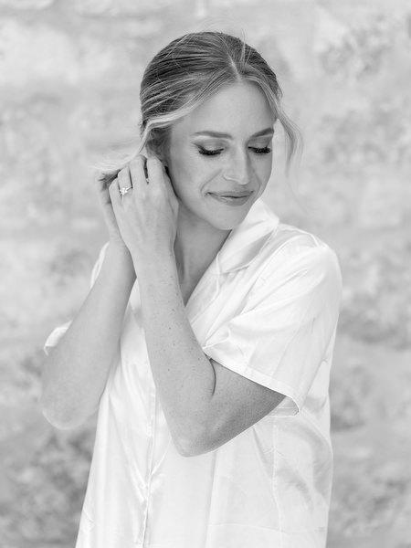 Black-and-white bridal preparation at Aria Estate in the Peloponnese