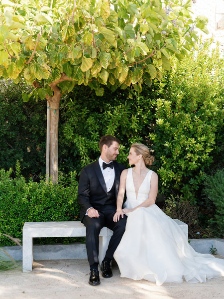 Romantic garden portrait at Aria Estate destination wedding in Greece