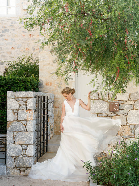Bride twirling at Aria Estate wedding venue in the Peloponnese
