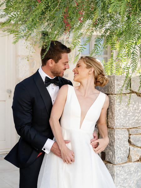 Bride and groom portrait at Aria Estate in the Peloponnese