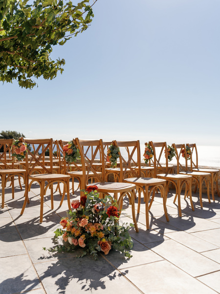 Outdoor wedding ceremony setup at Aria Estate with sea views in the Peloponnese