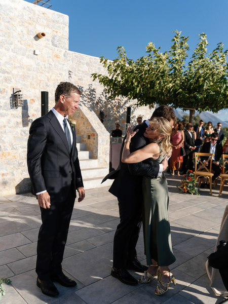 Emotional moment during Aria Estate wedding ceremony in the Peloponnese