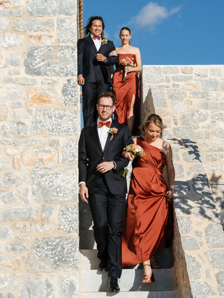 Bridal party entrance at Aria Estate destination wedding in Greece