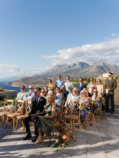 Outdoor wedding ceremony at Aria Estate with mountain and sea views