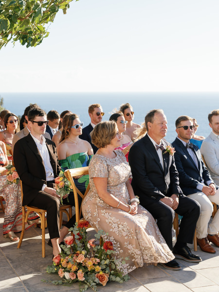 Wedding ceremony audience at Aria Estate overlooking the sea