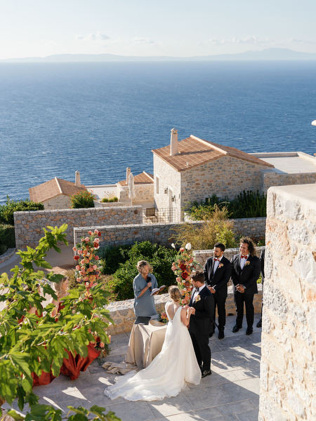 Aria Estate wedding ceremony terrace overlooking the Mediterranean Sea