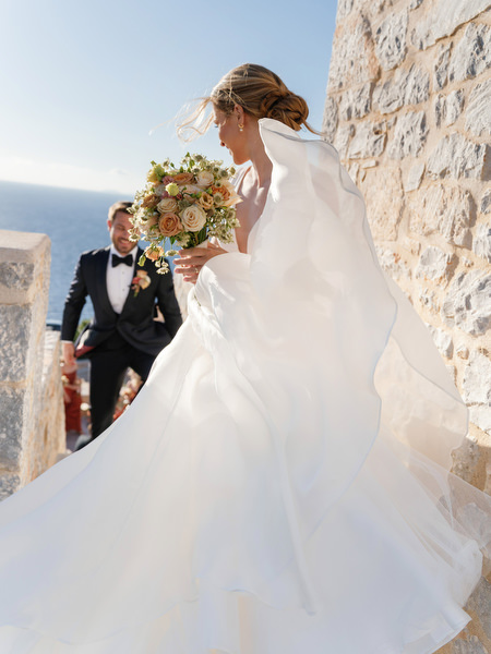 Bride portrait at Aria Estate stone architecture overlooking the sea