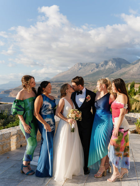 Bride with friends at Aria Estate luxury wedding in the Peloponnese