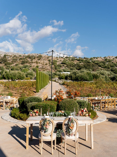 Aria Estate wedding reception setup in the Peloponnese countryside