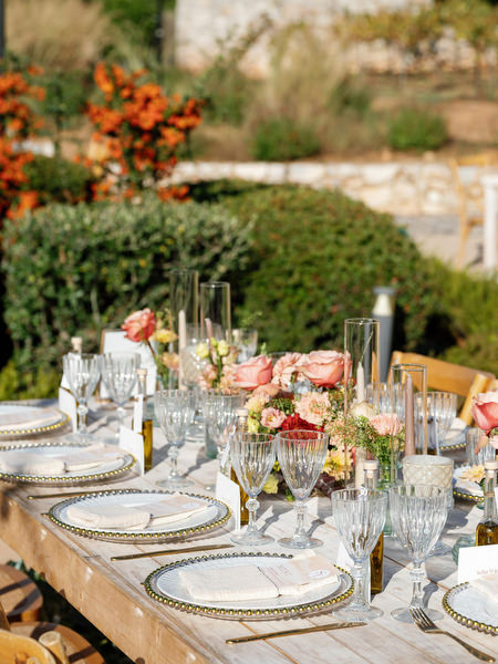 Luxury wedding table setting at Aria Estate in Greece