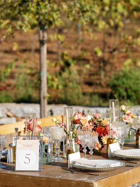 Wedding table number and floral design at Aria Estate Greece