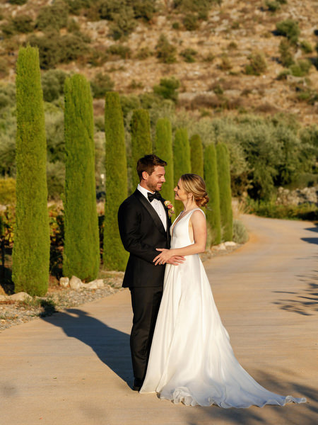Golden hour portrait at Aria Estate destination wedding in the Peloponnese
