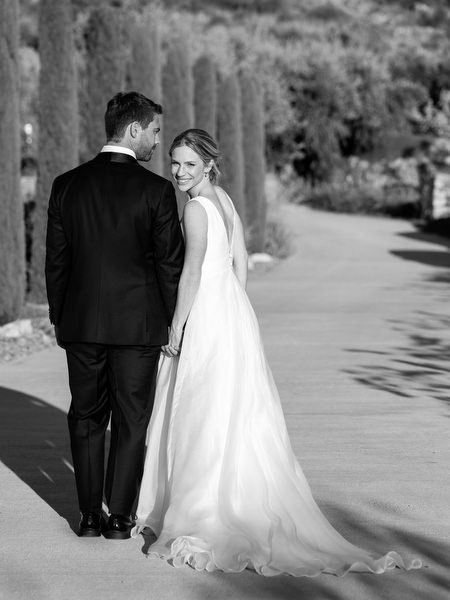 Bride portrait on Aria Estate pathway in the Peloponnese