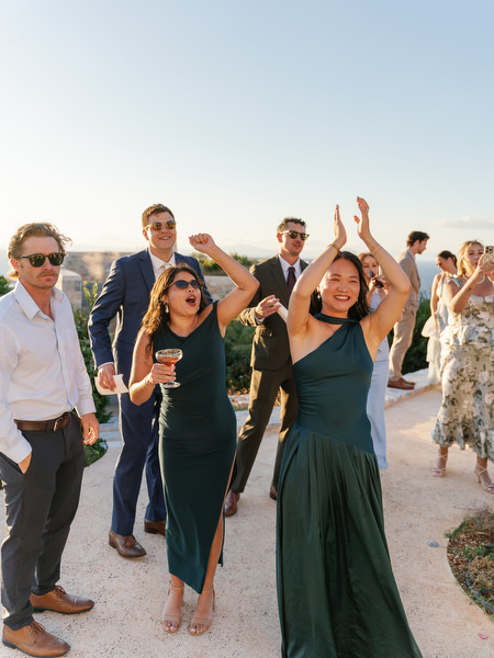 Wedding guests celebrating at Aria Estate reception in the Peloponnese