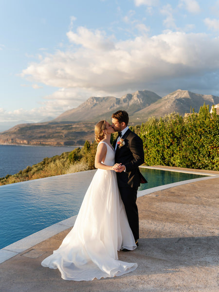 Golden hour portrait at Aria Estate overlooking the Peloponnese coastline