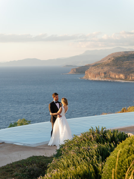 Luxury destination wedding portrait at Aria Estate sunset terrace