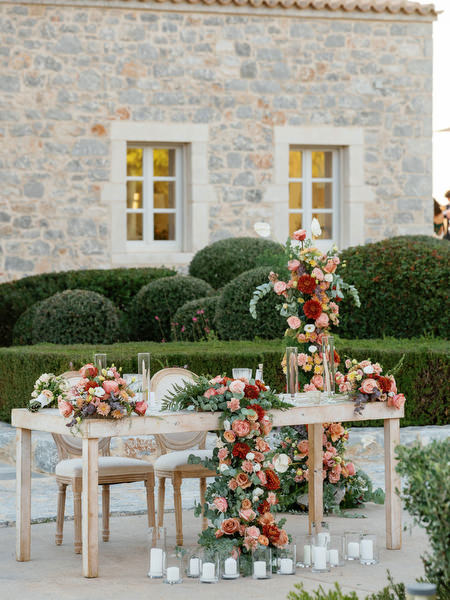 Luxury wedding sweetheart table decor at Aria Estate in the Peloponnese