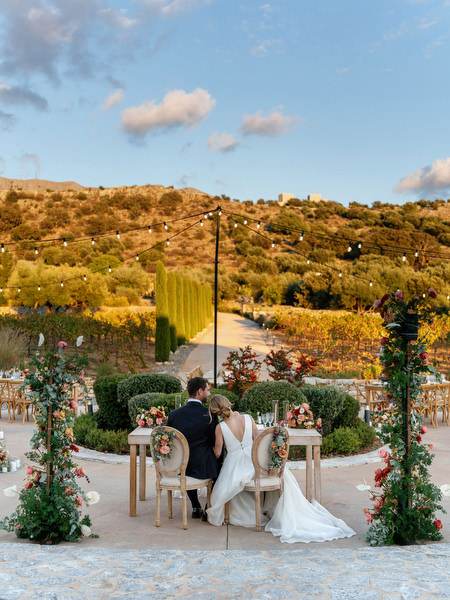 Outdoor wedding reception at Aria Estate overlooking the countryside