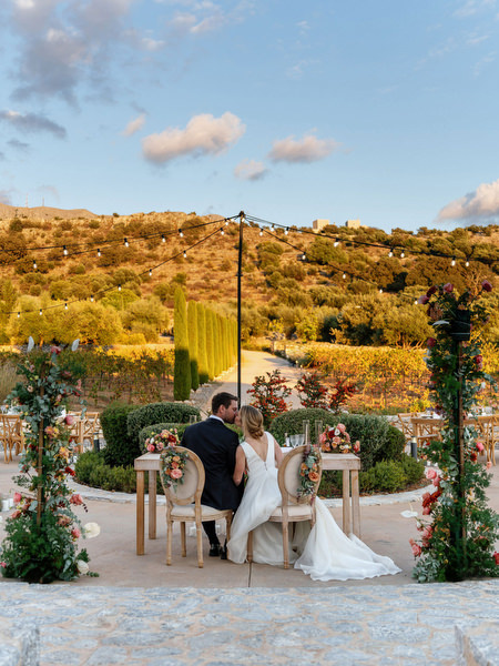 Golden hour reception at Aria Estate in the Peloponnese