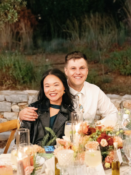 Wedding guests portrait at Aria Estate night reception in Greece